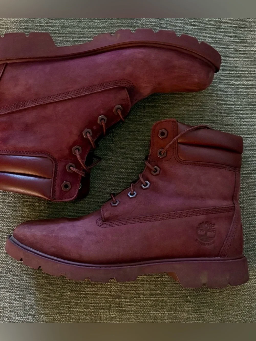 Timberland Burgundy Nubuck 6-Inch Work Boot Size 8 -